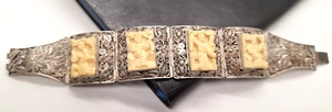Antique Chinese Export Silver Filagree 4 Panel Women Bracelet 7" Carved Figural - Picture 1 of 24
