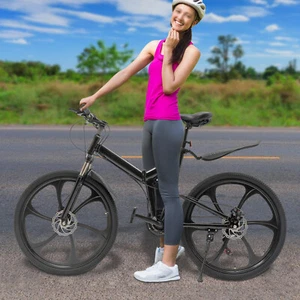 26" Folding Bike 21 Speed MTB Mountain Bike Bicycle Carbon Steel Full Suspension - Picture 1 of 18