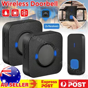 Wireless Door Bell Waterproof Doorbell 2 Plugin Receivers 300M Long Range AUS - Picture 1 of 12