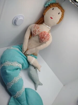 Mermaid Shelf Sitter Doll Fabric Red Hair 24” Beach Nautical Decor Ocean Sea  - Image 1 of 4