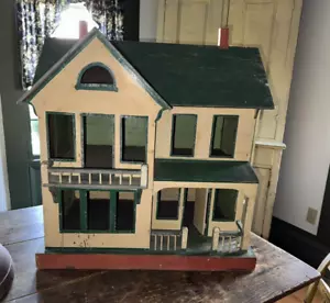 Antigua casa de muñecas de madera pintada C1920 todos los detalles originales líneas Bros. - Imagen 1 de 19
