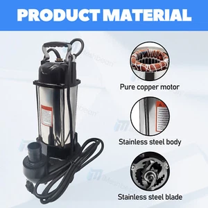 6000GPH Submersible Sump Pump 1.5 HP Stainless Steel Sewage Cutter Grinder 110V - Picture 1 of 10
