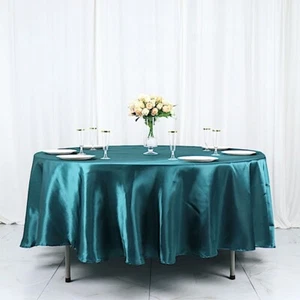 PEACOCK TEAL 108" ROUND Satin TABLECLOTH Light Gray Party Home Kitchen Tabletop - Picture 1 of 8