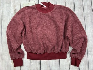 FABLETICS Malia polar fleece maroon sherpa cropped pullover sweater Sz Small - Picture 1 of 6