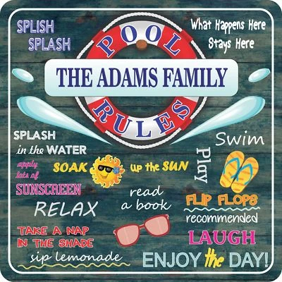 Letrero personalizado de reglas de piscina divertido letreros de piscina decoración exterior de verano Foto 1 de 4