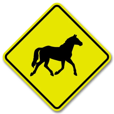 Letrero de aluminio amarillo cruzando caballos, ponis, burros (granero, granja, zoológico) Foto 1 de 4