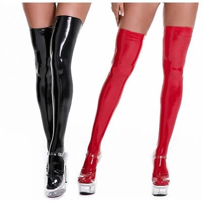 Damen Strümpfe Strumpfhosen Lackleder Sexy Oberschenkelstrümpfe Über Dem Knie - Bild 1 von 3