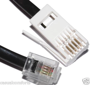 1M, BT STECKER AUF RJ11 SCHWARZES KABEL, TELEFONKABEL, 6P4C BREITBANDMODEM ROUTER LEAD - Bild 1 von 2