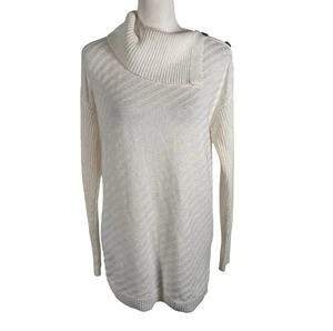 Style&co. Sweater Womens Small White Knit Button Detail Asymmetrical Cowl Neck - Picture 1 of 16