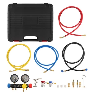 AC Charging Manifold Set for R134a R22 R410a with 4 Color-Coded Service Hoses - Picture 1 of 11