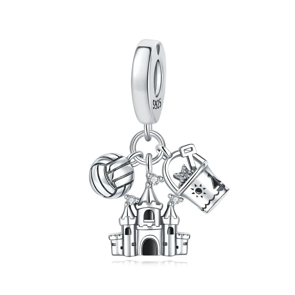 Beach Day 925 Sterling Silver Charm for Bracelet; Sand Castle, Bucket Foto 1 de 1