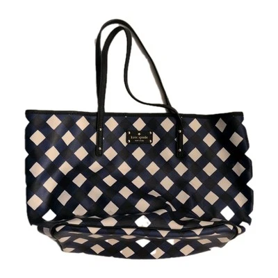 Bolso grande Kate Spade azul negro blanco a cuadros usado Foto 1 de 4