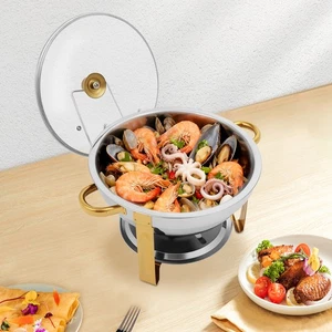 5 litros Chafing Dish calentador de alimentos redondo recipiente de mantenimiento del calor recipiente de acero inoxidable - Imagen 1 de 11