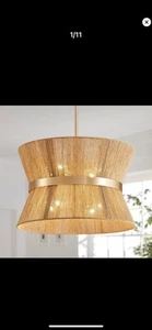 Shrine Lighting Chandelier, Boho Pendant Light, Jute Rope Shade & Gold Frame - Picture 1 of 6
