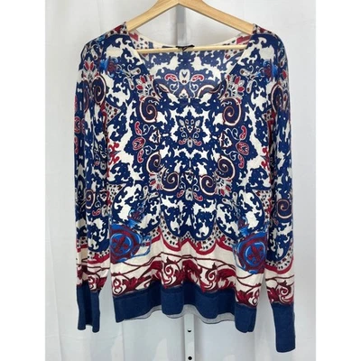 TALBOTS 印花纯美利奴羊毛套衫毛衣大圆领多色 L 码 — 第 1/4 张图片