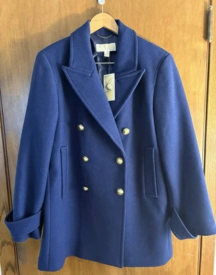 Michael Michael Kors двубортный темно-синий шерсти смесь бушлат Sz 16 новый с Ярлыками $395 - Изображение 1 из 4