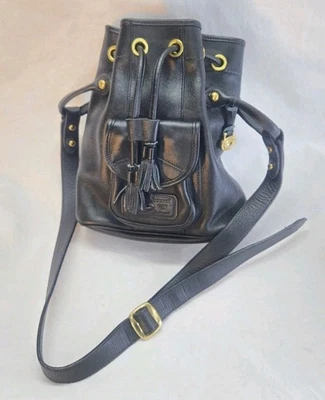 *Vintage Dooney & Bourke Black Leather Drawstring Bucket Bag Tassel GUC  - Image 1 of 4