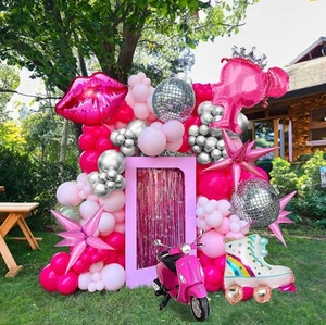 Hot Pink Silver Balloon Garland Arch Kit 144Pcs with Magenta - Picture 1 of 7