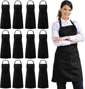 Delantales Unisex DE 12 Piezas Resistentes Agua 2 Bolsillos Cocina Chef BBQ - Bild 1 von 12