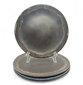MMClay Onyx Studio Pottery Salad Plate Black Semi Matte Glazed Rim 4Pc Set - Picture 1 of 5