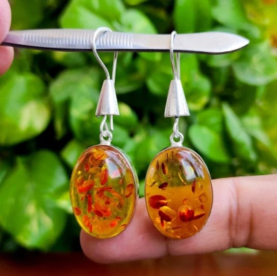 Brinco de cristal âmbar folheado a prata 92,5 feito à mão para presente - Imagem 1 de 4