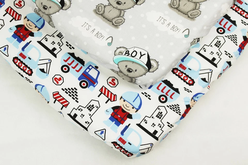 LOLALAND 2er-Pack Spannlaken kompatibel chicco next me Bettkrippe Bär Baumeister grau