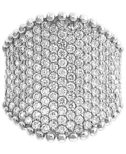 Pave Set 2.00CT Simulated Sapphires In 935 Argentium Silver Women's Flat Ring - Picture 1 of 8