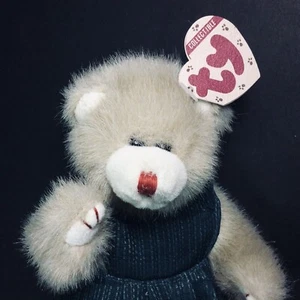 Ty Collectibles Bear "Dickens" Vintage Jointed Teddy, Style 6038, Denim Overalls - Picture 1 of 9