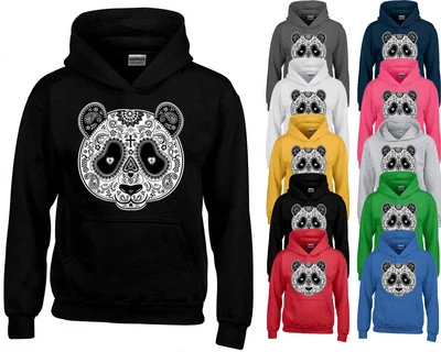 PANDA SUGAR SKULL Day of the Dead HOODIE funny Mexican Gothic HOODED SWEATSHIRT - Image 1 of 2