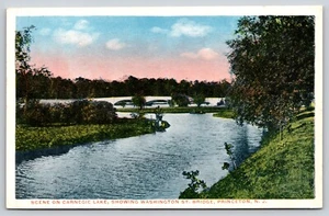 Postcard Scene on Carnegie Lake Princeton New Jersey Washington St Bridge - Picture 1 of 2