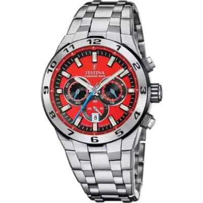 Festina Chrono Bike F206705 Mens Stainless Steel Red Analog Dial Wristwatch - Image 1 of 4