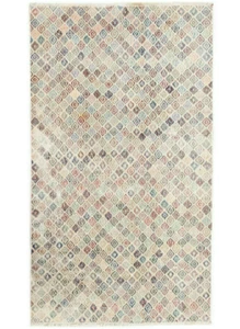 Alfombra tradicional descolorida geométrica vintage de lana oriental anudada a mano 4x7 - Imagen 1 de 10