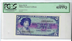 US MPC 5 Dollars Note Series 591 PCGS 65 PPQ - Picture 1 of 2