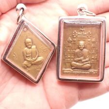 pair Thai metal amulet pendant Thailand Buddhist meditation bead Asia collection