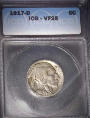 1917-D Buffalo Nickel, ICG VF25, Tough Date, Issue Free - Image 1 of 4