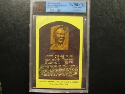 Satchel Paige Autographed HOF Plaque Postcard Encaps Beckett JSA Certified  - Image 1 of 4