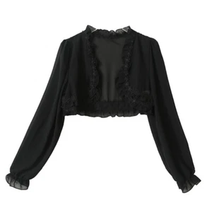 Lady Mesh Shrug Open Front Bolero Shawl Chiffon Lace Cropped Top Cardigan Shrug - Picture 1 of 13