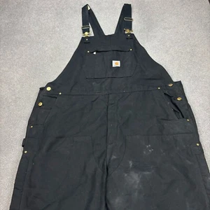 Carhartt Dungarees Adult 52x30 Black Overalls Quilted Duck Bib Double Knee Mens - Picture 1 of 13