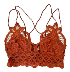 FREE PEOPLE Adella Bralette Burnt Orange Copper Crop Top Floral Lace XS TP - Picture 1 of 9