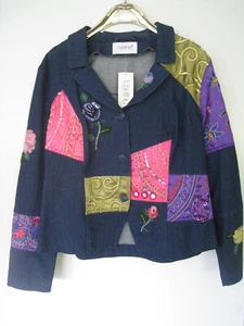 Jeans Jacke für Damen Größe 42 dunkelblau mit Applikationen NEU "together" - Bild 1 von 3