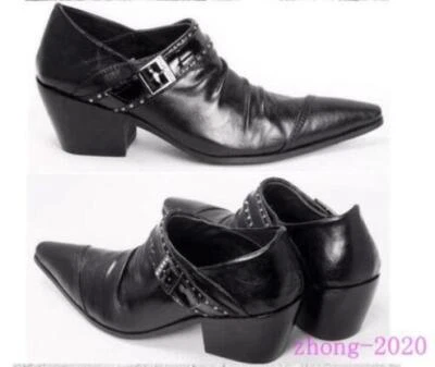 Mens Pointed Toe Buckle Slip on Formal Mid Cuban Heels Shoes Pleated Club Party - Image 1 of 4