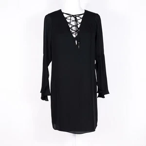 Alice & Trixie Silk Lace-up Shift Dress Bell/Trumpet Sleeve Lined Black XS - Picture 1 of 7