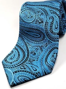 COUNTESS MARA Handmade 100% Silk Tie Men's Blue Black Paisley Necktie NEW - Picture 1 of 4