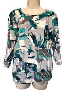 JM Collection Taglia Petite Large Manica 3/4 Top Blusa Camicia Elasticizzata Donna - Foto 1 di 7