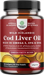 Icelandic Cod Liver Oil Softgels - Wild Caught EPA DHA Omega 3 Fish Oil !!!!!!! - Picture 1 of 9