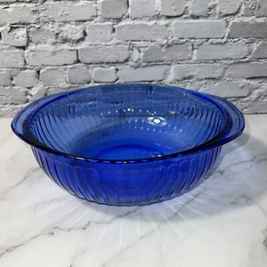 Pyrex Cobalt Blue Ribbed Round  BOWL Baking Dish 8.25" Diameter 2 QT 2L 024-S ✅ - Picture 1 of 7