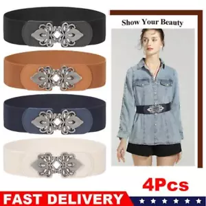 4 Pack Women Wide Elastic Waist Belt for Dress Stretch Cinch Belt Retro Buckle - Picture 1 of 8
