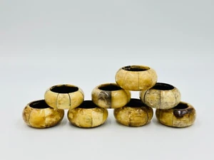 Vintage Bohemian Style Bovine Bone Round Napkin Rings Set of 8 - Picture 1 of 6