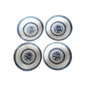 4 Jingdezen Reisauge Drache blau & weiß chinesische Porzellan Teller 5,5" - Bild 1 von 6