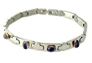 Natürliches ovales Cabochon Tansanit Armband in Edelstahl & 18 Karat Gelbgold - Bild 1 von 8